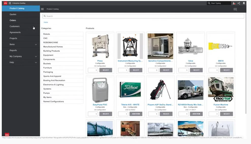 screenshot of Infor CPQ